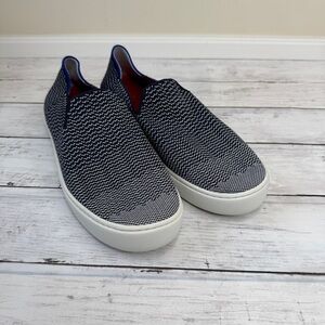 Maritime stripe navy blue washable knit Rothy’s sneakers